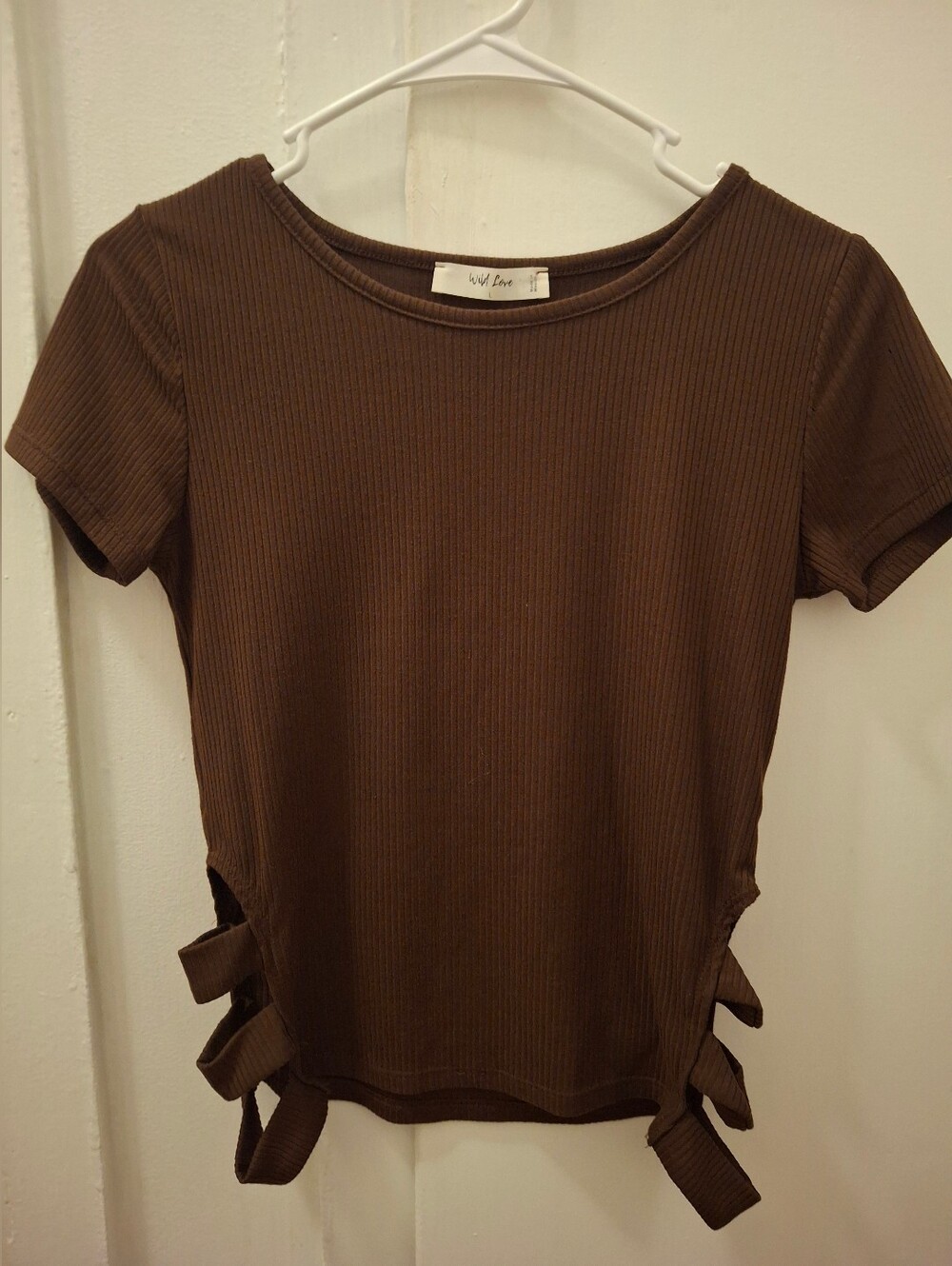 Chocolate Brown Ribbed Top with Side Cut Outs